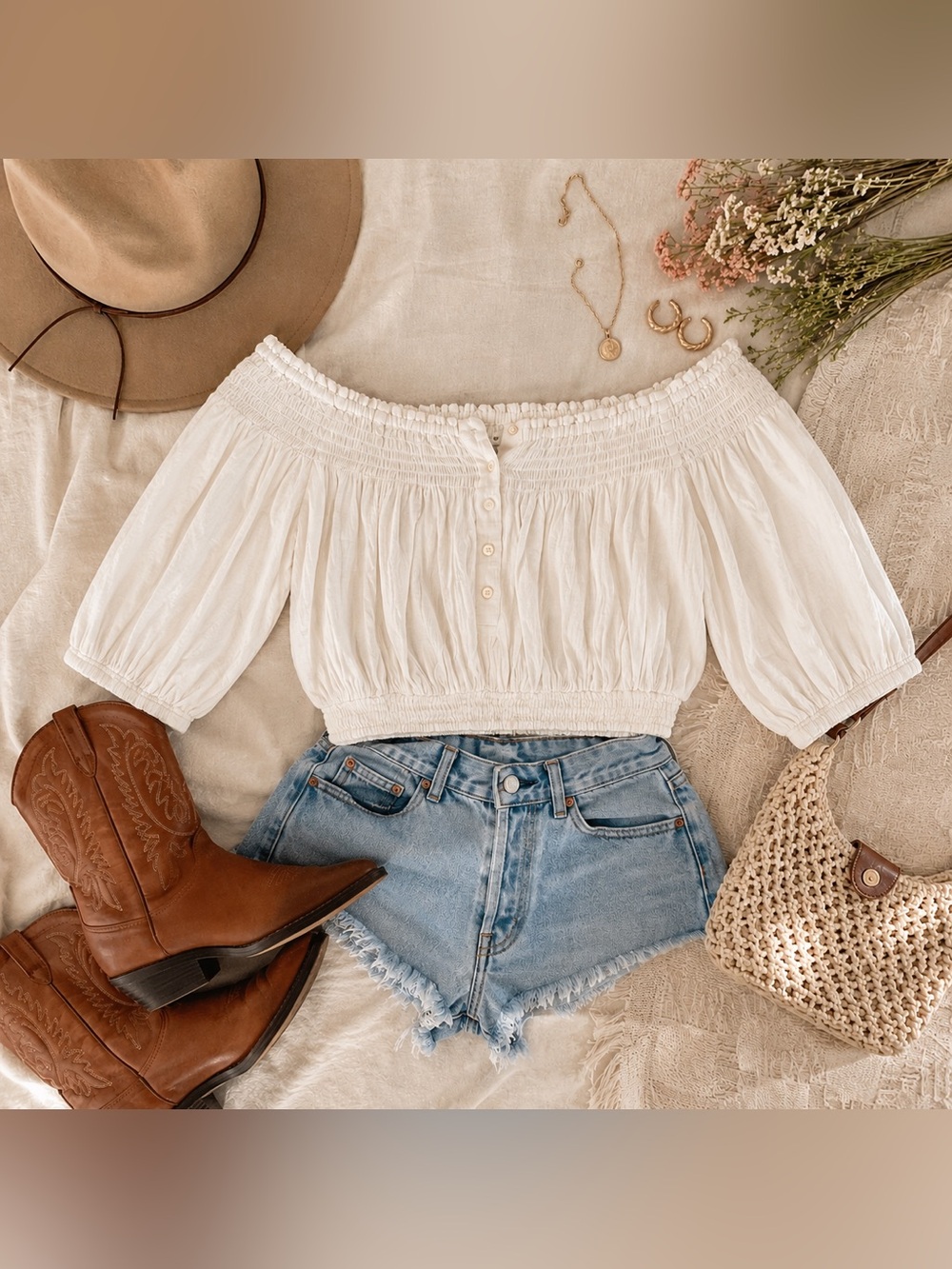 We The Free Off Shoulder Peasant Top Small Boho Cottagecore Festival White